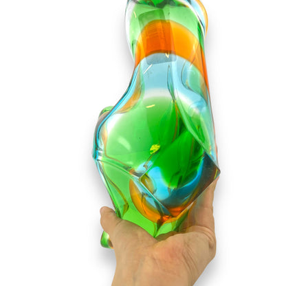 Green Orange & Blue Art Glass Vase