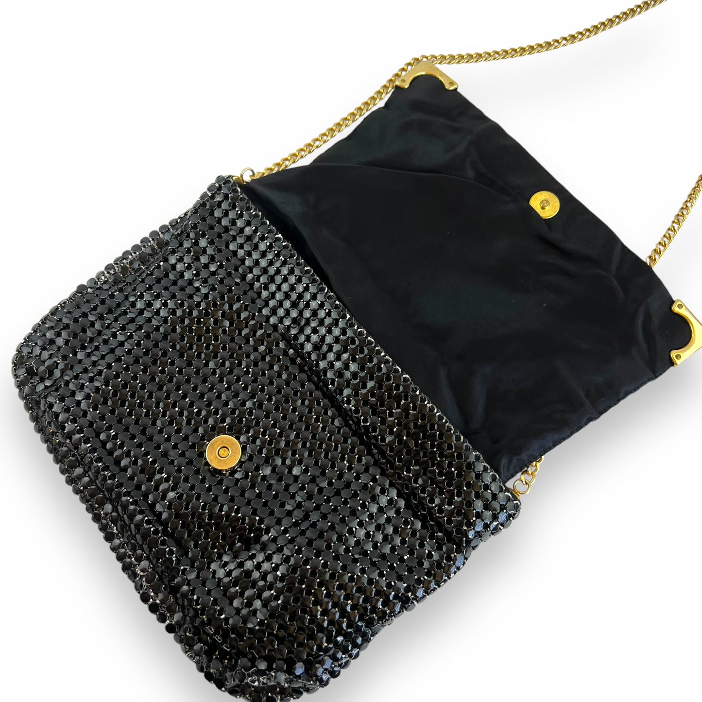 Vintage black mesh purse with gold chain strap