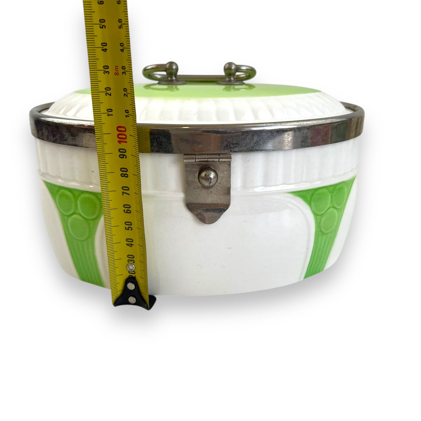 Art Deco green and white oval cookie jar