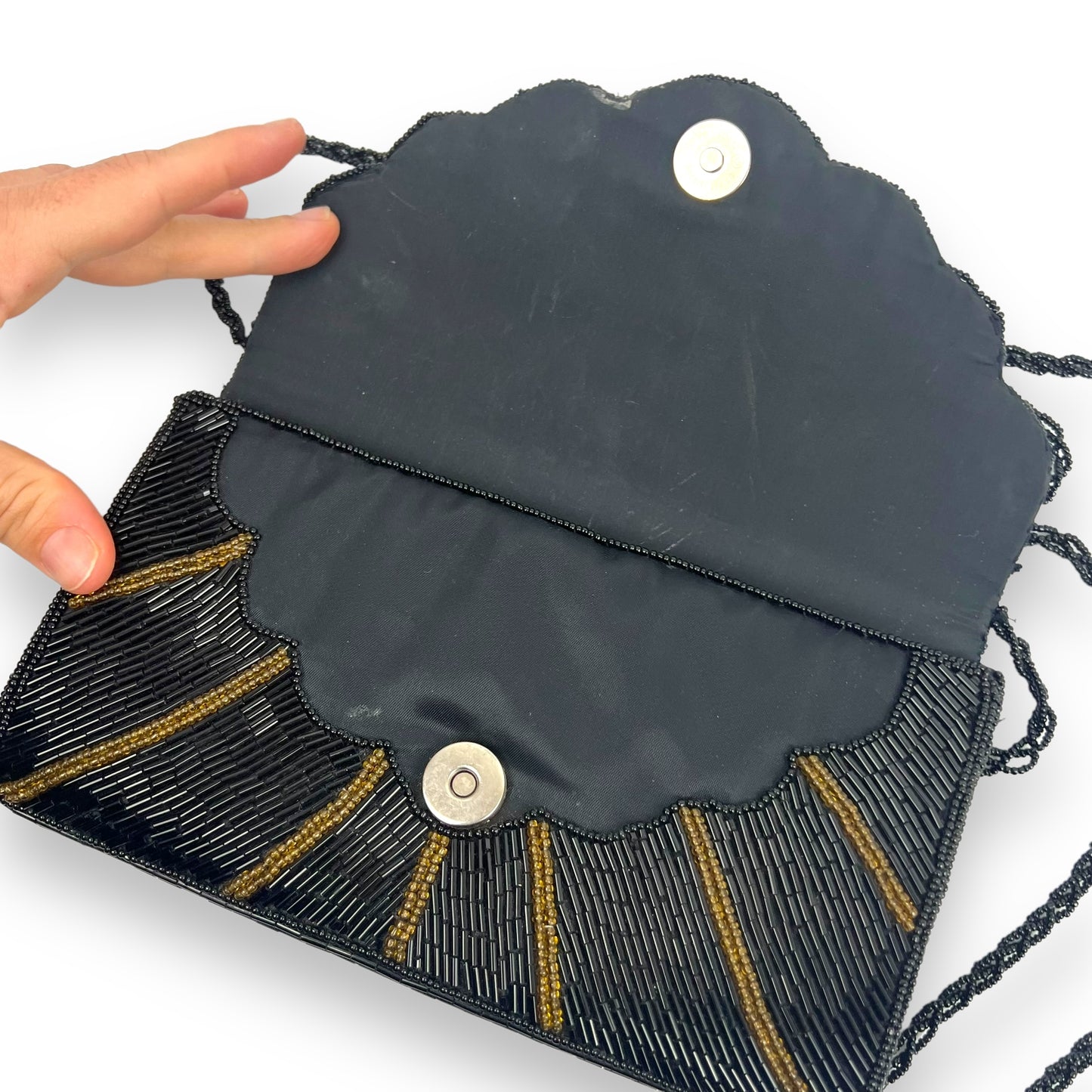 Black, red, green & blue beaded bag