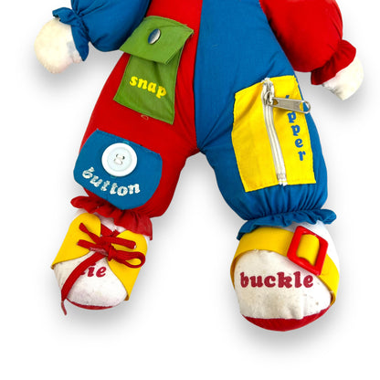 Vintage Amtoy 1983 Clown Learning Plush Doll - Zipper, Tie, Buckle & Snap