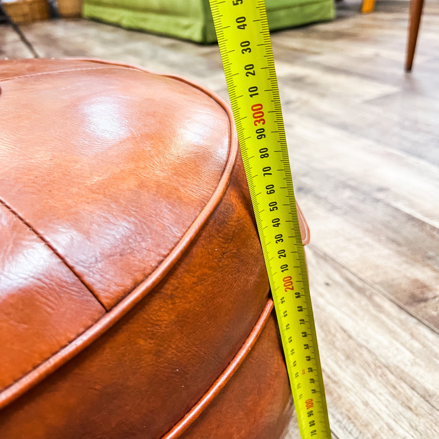 Round Brown Vinyl Ottoman / Pouffe