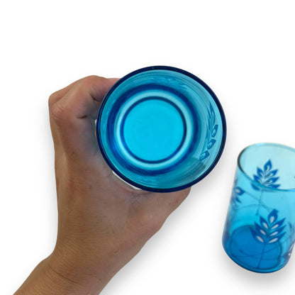 Libbey Blue Leaf Pattern Glass Set of 2