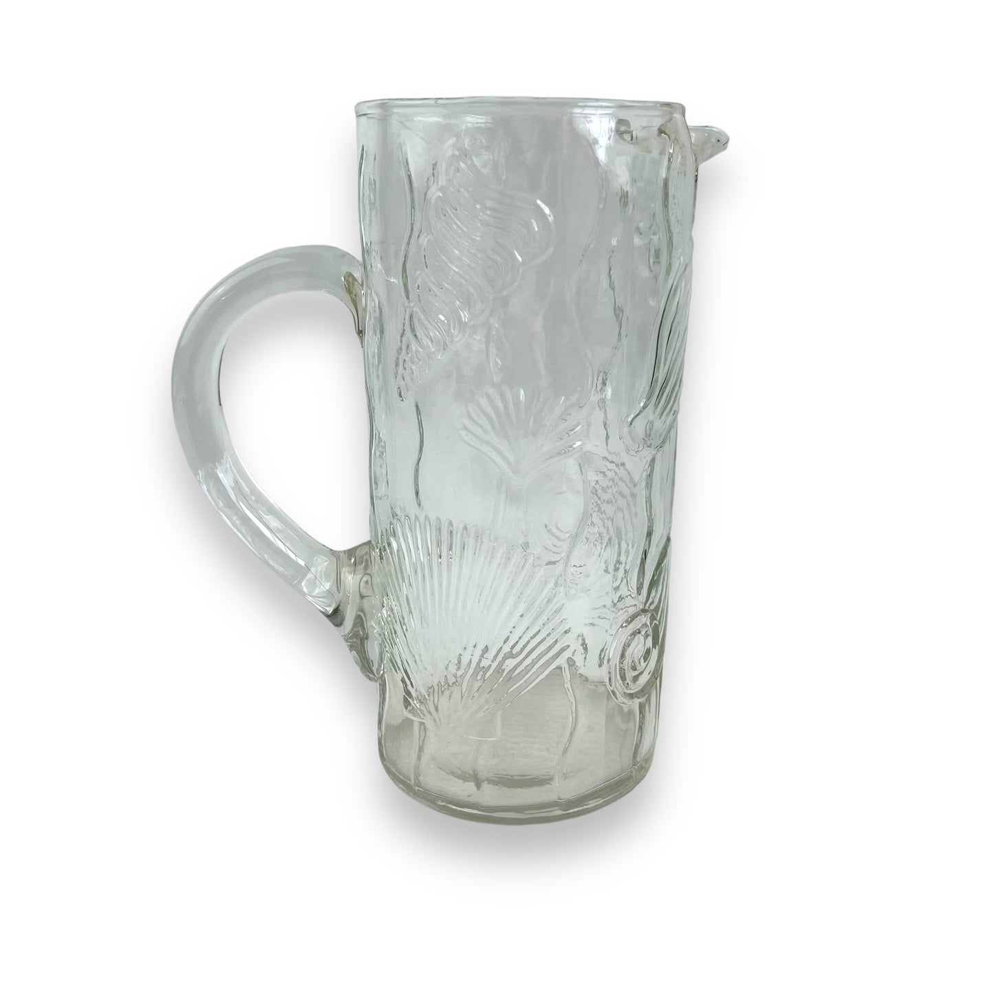 Clear glass seashell embossed pitcher jug