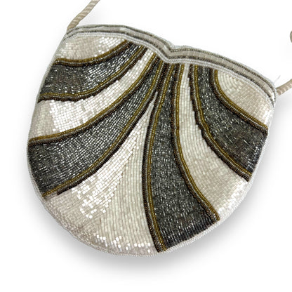 Silver, white & Gold Beaded evening Bag with white cord should strap
