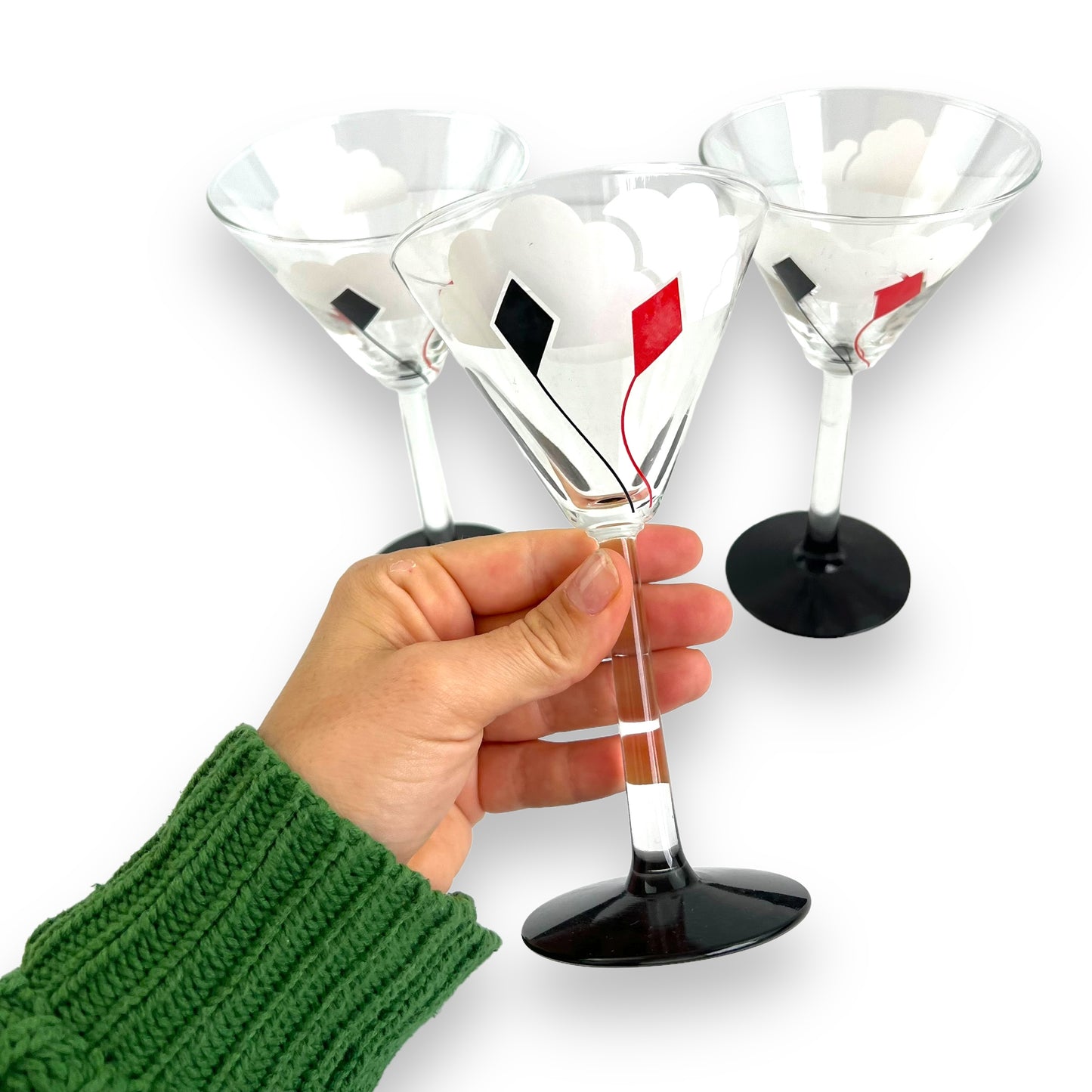 Black & Red Kite Martini Glass Set of 3