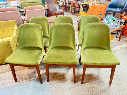 Set of 6 Vintage Australian Mid-Century Green Velvet Dining Chairs
