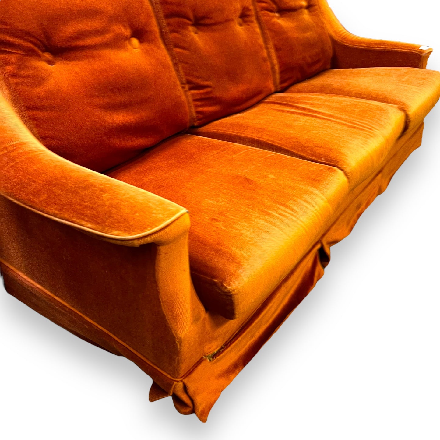 Orange Velour 3 Seater Lounge