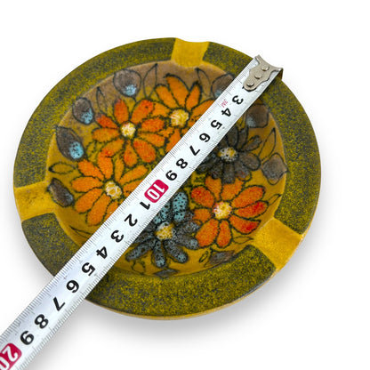 Bitossi Yellow Ashtray with Colorful Flower Design - Made in Italy