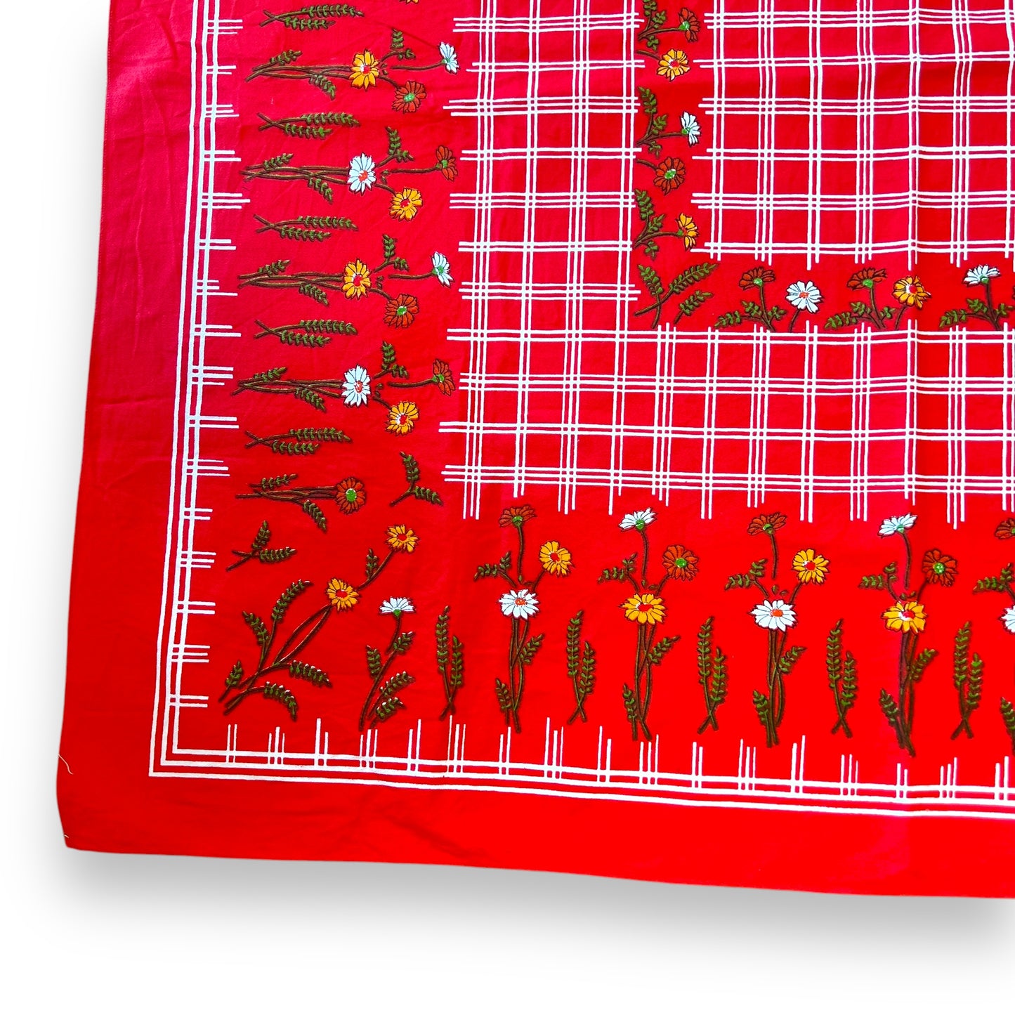 Red Checkered Tablecloth with Floral Pattern – Retro Home Decor