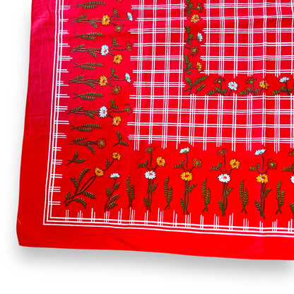 Red Checkered Tablecloth with Floral Pattern – Retro Home Decor