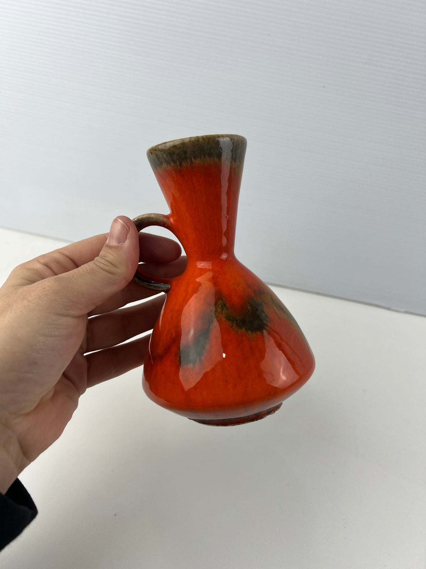 West German Pottery Orange & Brown handled Vase 483/74