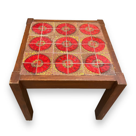 Red Circle Pattern Tile Side Table