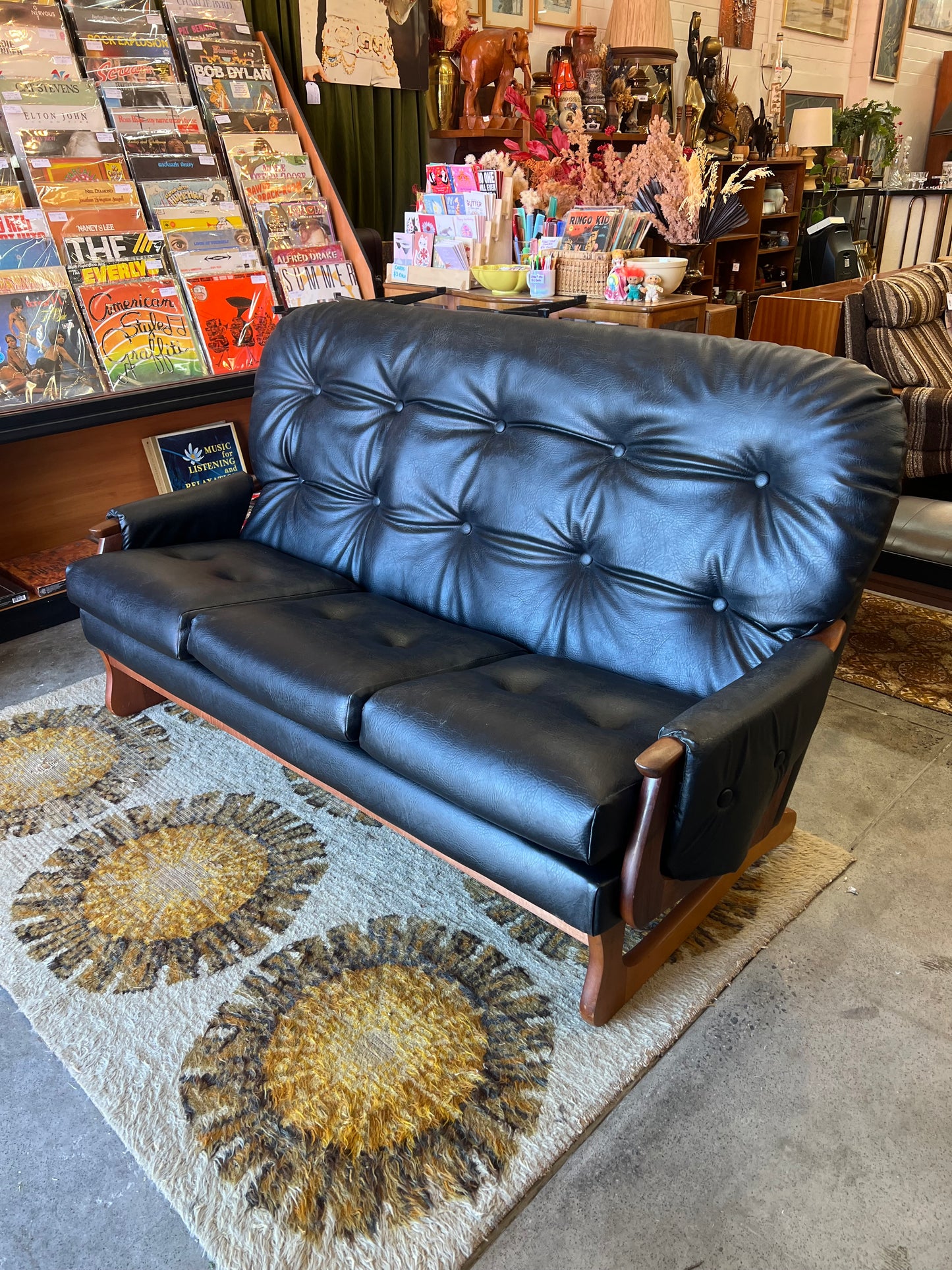 Black Vinyl 3-Seater Sofa by Mayline Furniture (Collingwood VIC) – Solid Timber Frame
