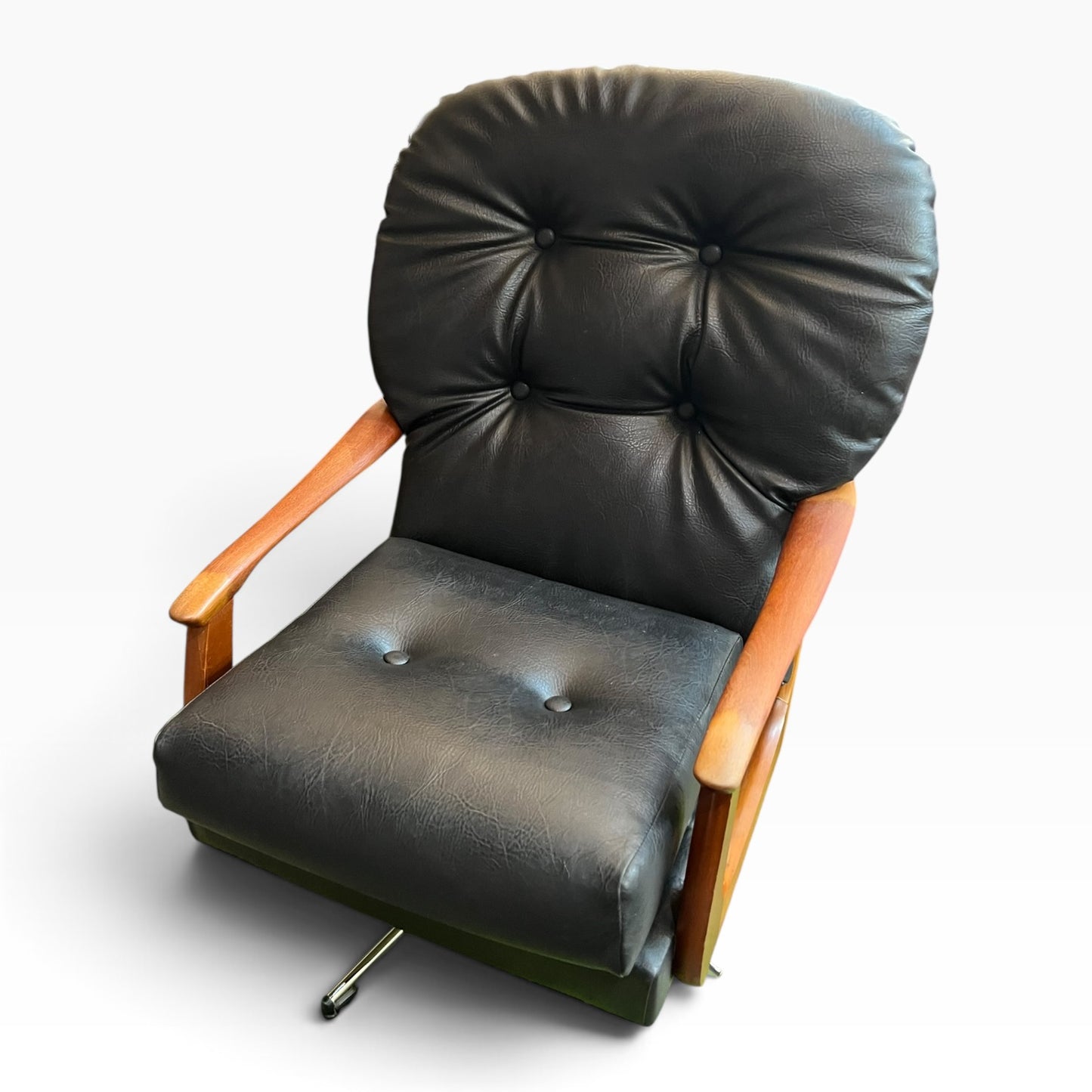 2. Black Vinyl Swivel Armchair with Timber Arms
