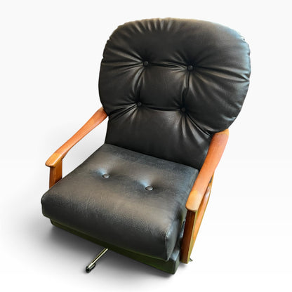 2. Black Vinyl Swivel Armchair with Timber Arms