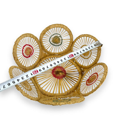 Circle pattern woven basket bowl with colourful circles