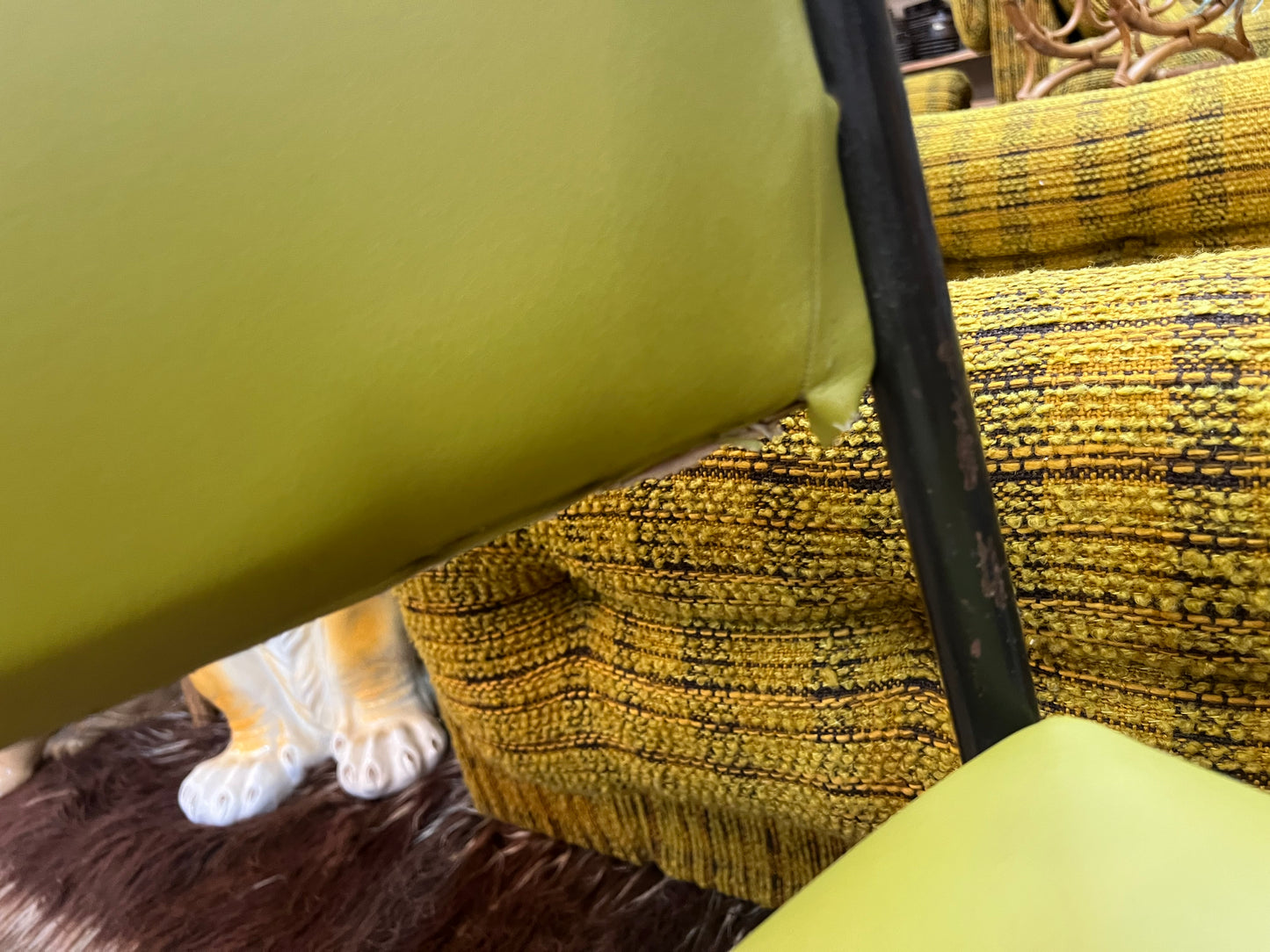 Set of 4 Vintage Lime Green Swivel Dining Chairs on Steel Base