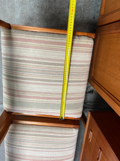 Mid-Century Timber Dining Chairs with Pastel Striped Upholstery – Set of 5