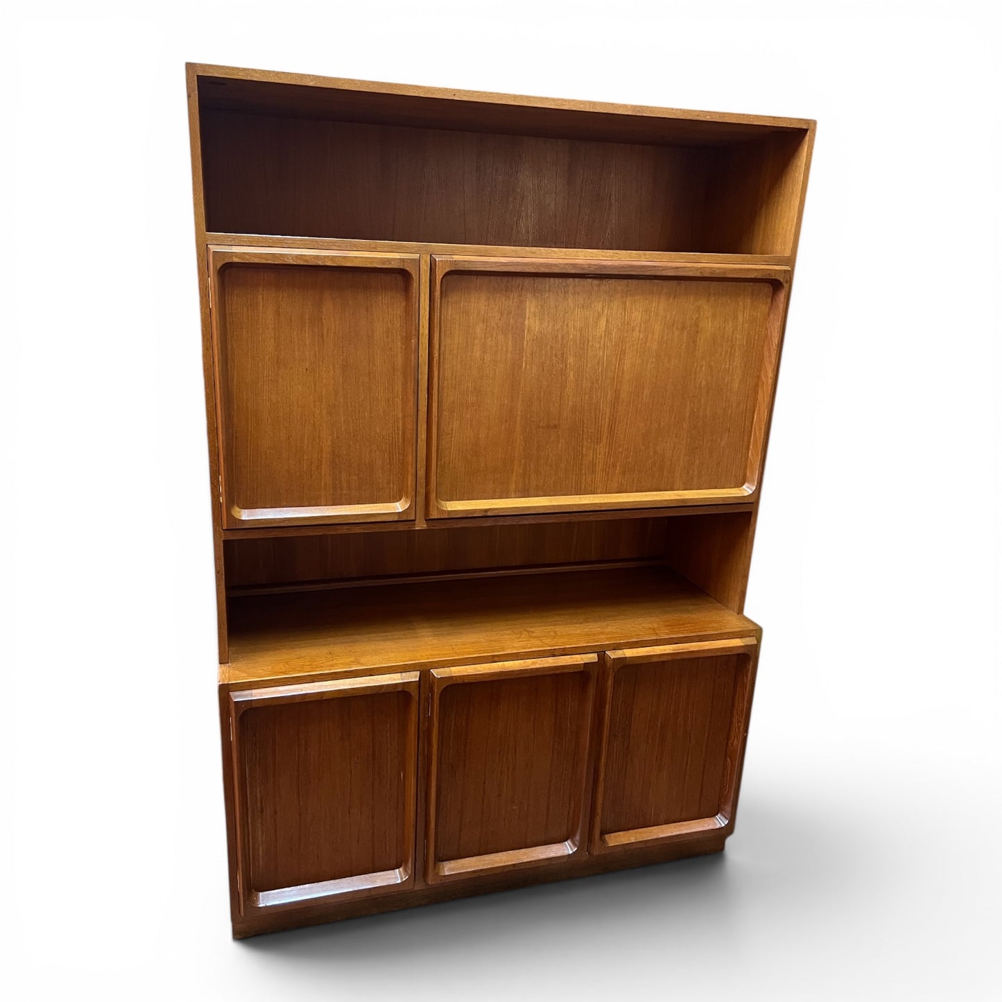 Macrob Mid Century Teak Pull-Down Bar Cabinet Display Unit