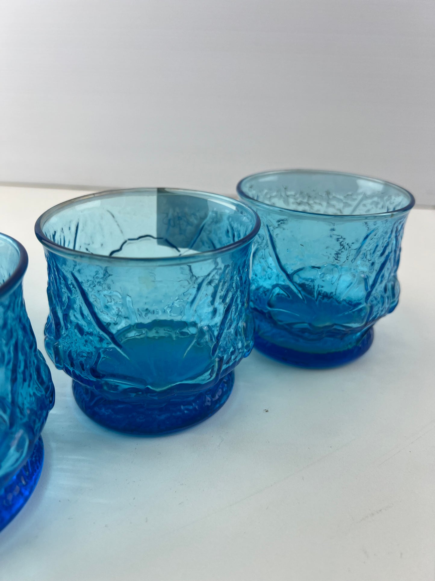 Anchor Hocking Rainflower Laser Blue Glasses- Set of 5 Vintage 1970s