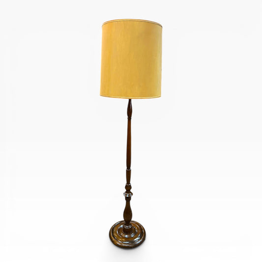 Timber Floor Lamp with Mustard Drum Shade
