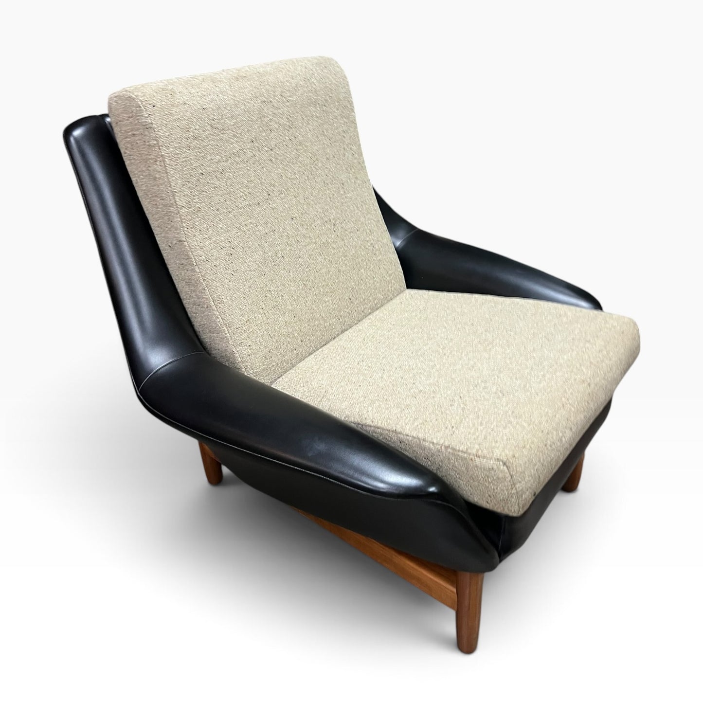 #1 Danish Deluxe Armchair – Black Vinyl & Cream Upholstery