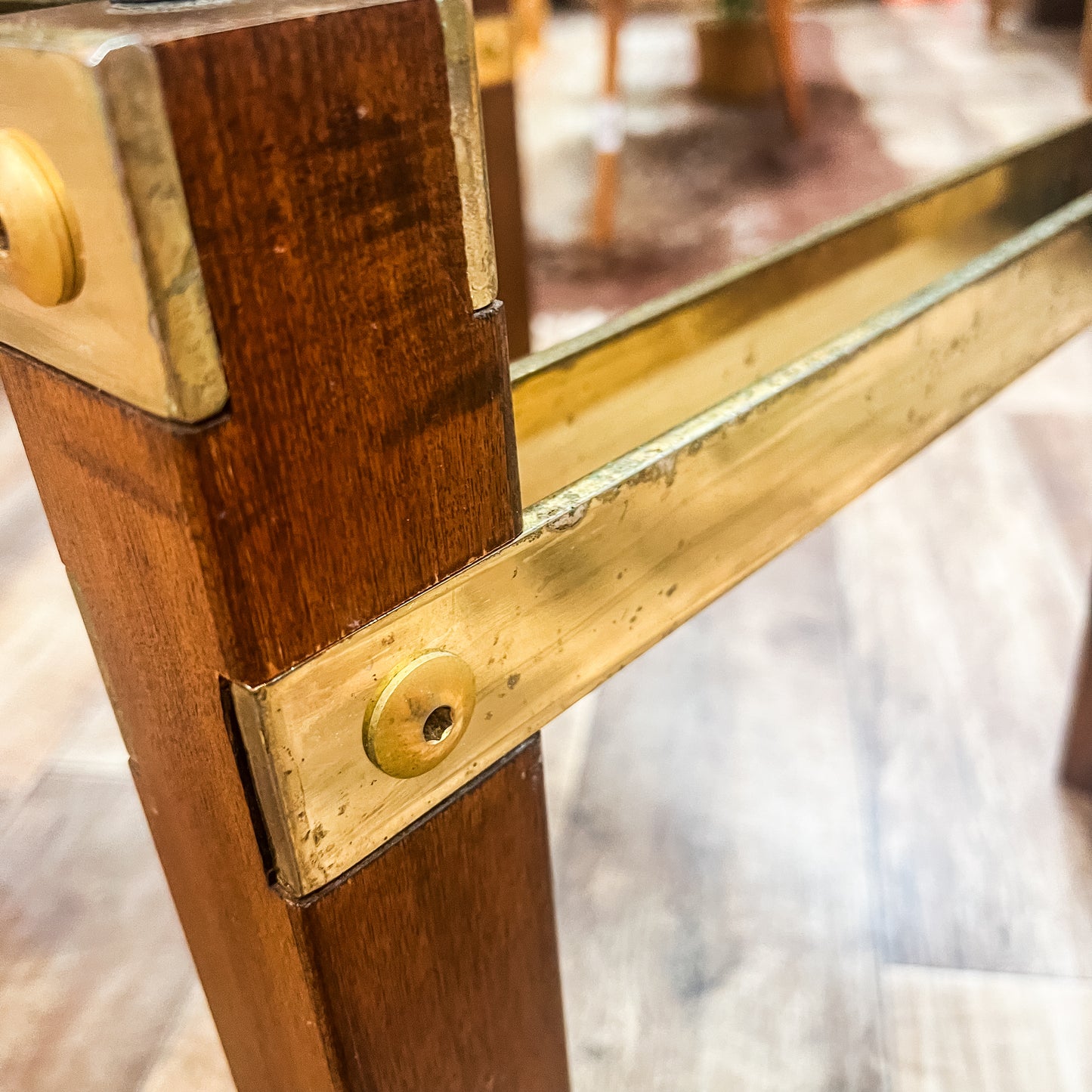 Brass and wood side table