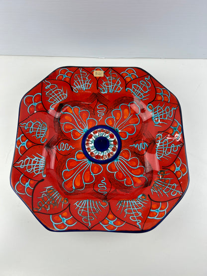 Hand-Painted Red Patterned Art Ceramic Wall Plate