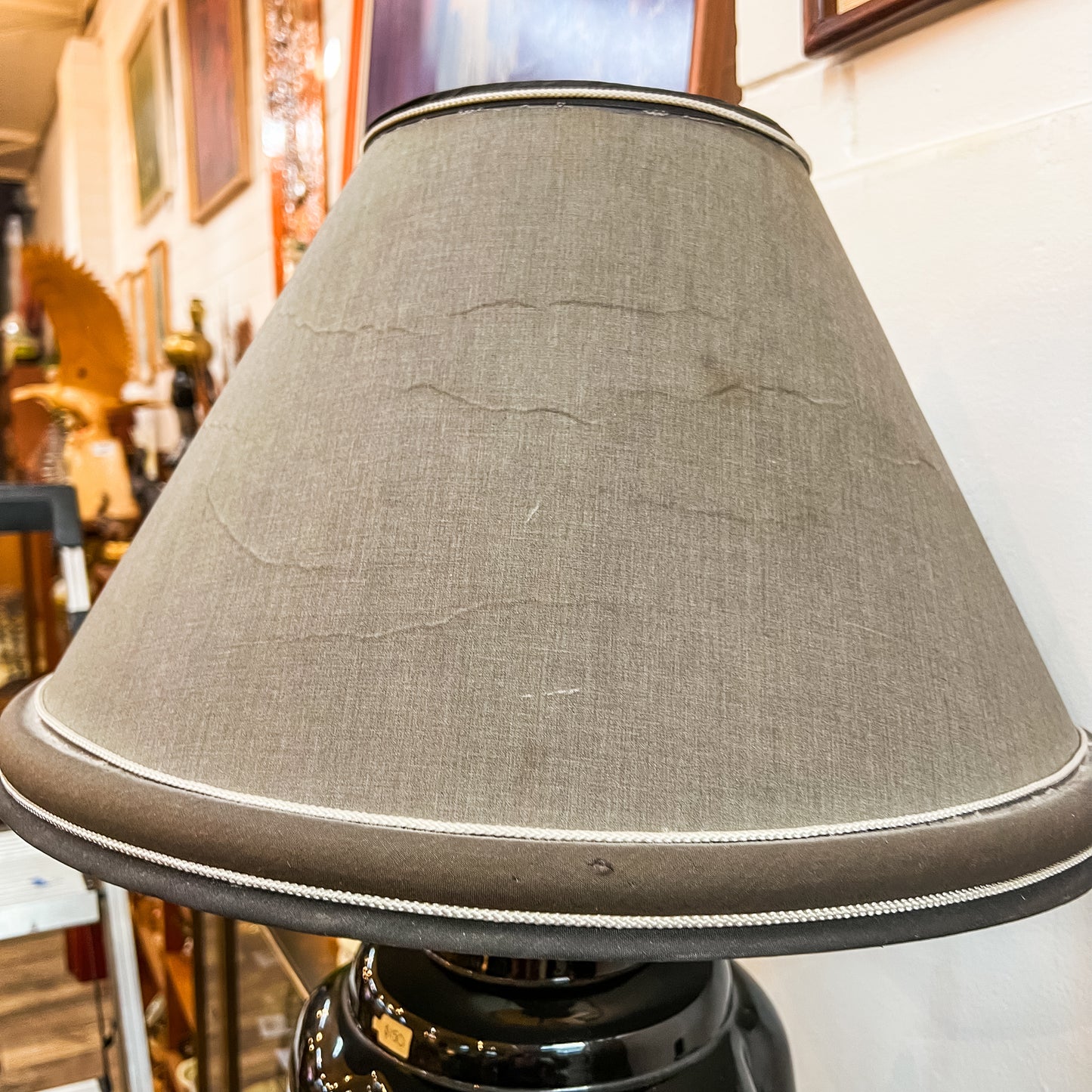 Black Glazed Ceramic Table Lamp with Grey Shade