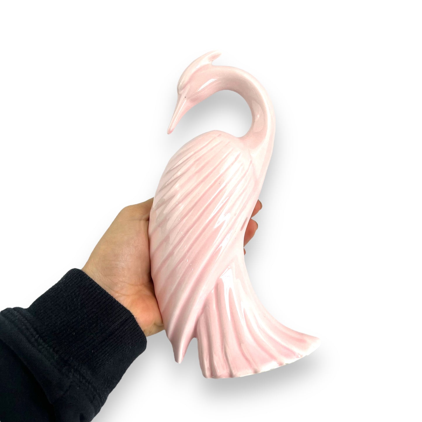 Pink ceramic heron bird statue