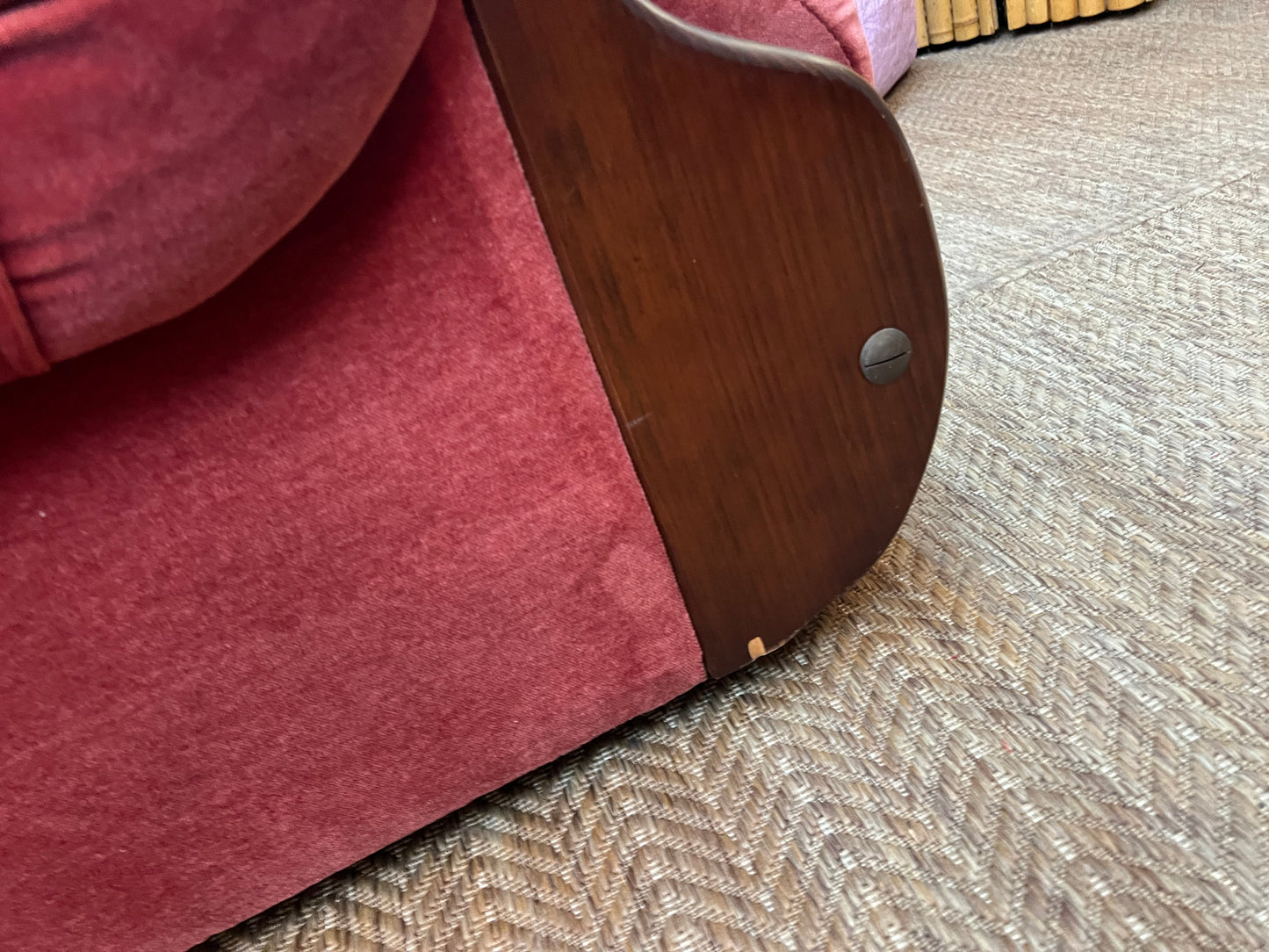 Pink Velvet Lounge Chair with Timber Frame