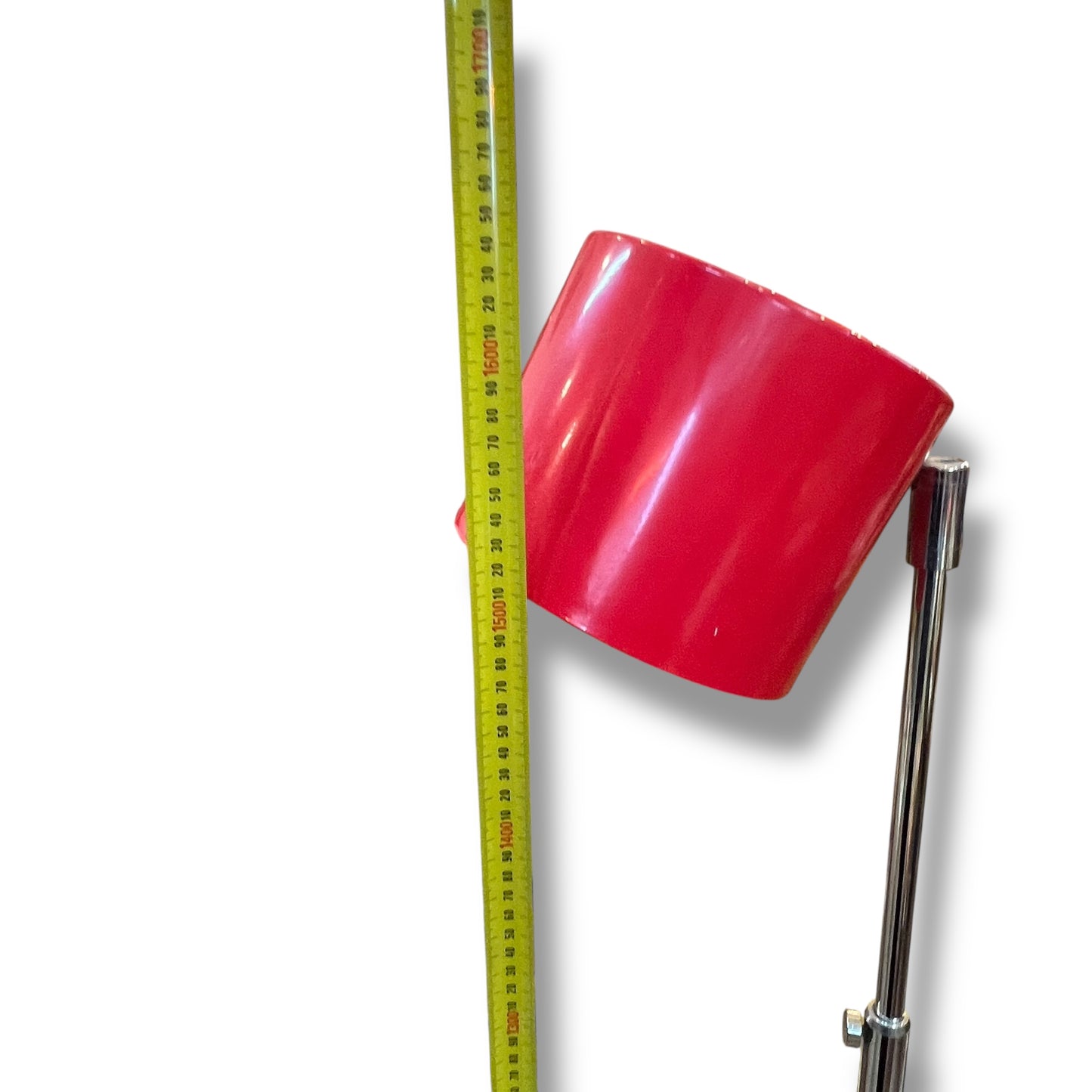 Red Floor Lamp – Adjustable Chrome Stand with Cylinder Base & Shade