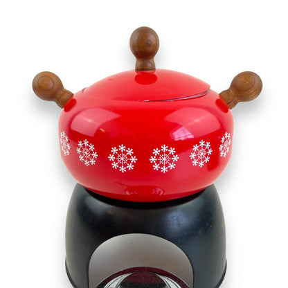 Red & Black Enamel Fondue Pot – Snowflake Design