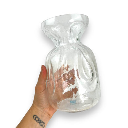 SEA Glasbruk Pop Art Clear Glass Vase – Kosta Sweden, Scrunched Pinched Sack Design
