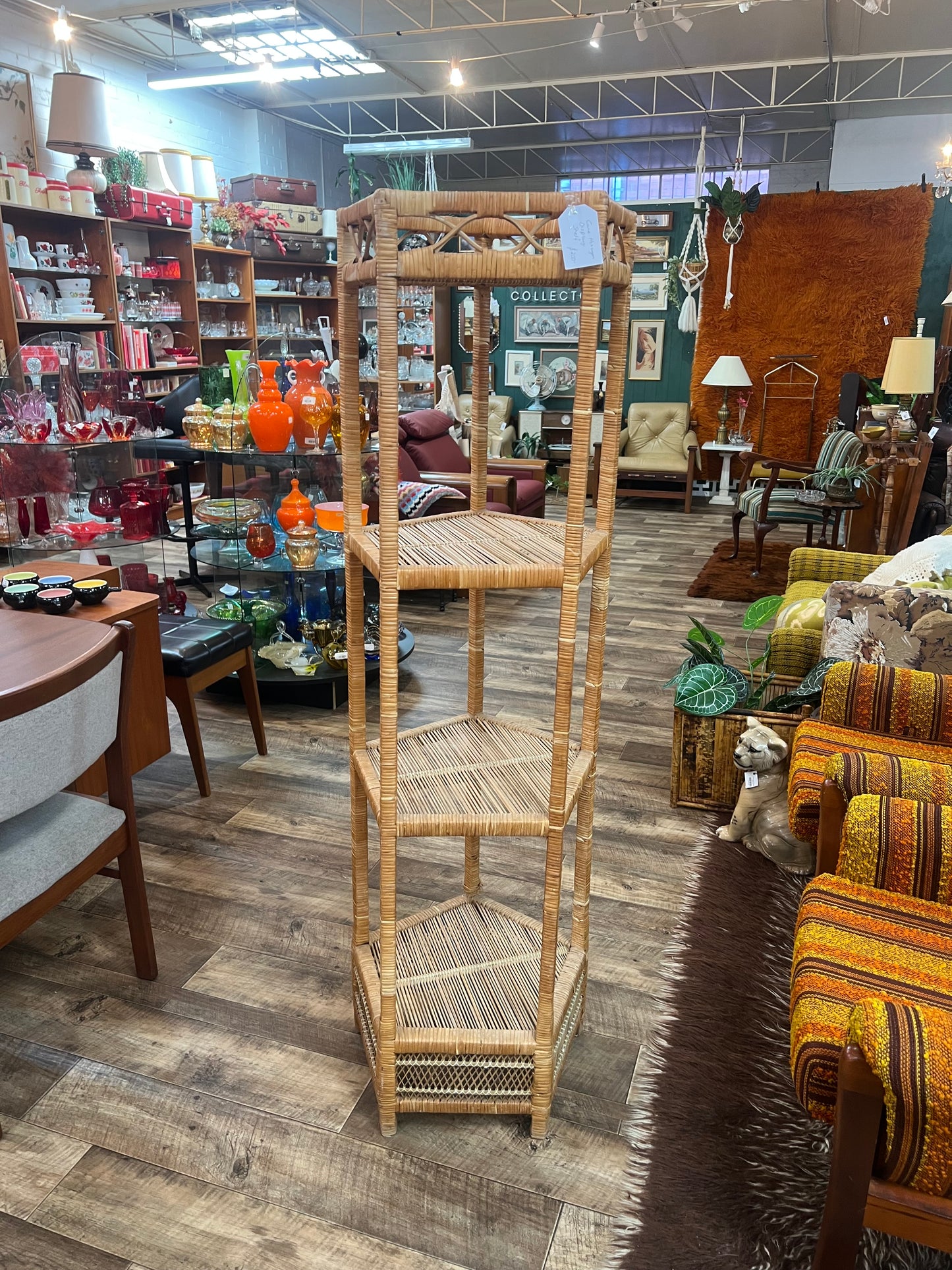 Cane & Rattan Pentagon Corner Shelf – 4 Tier Display Stand