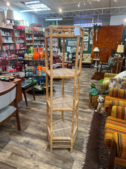Cane & Rattan Pentagon Corner Shelf – 4 Tier Display Stand
