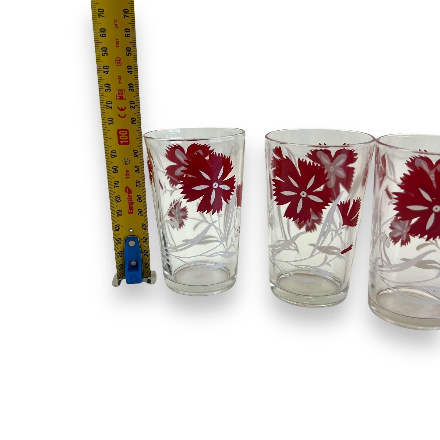 Red and white flower glass set of 6
