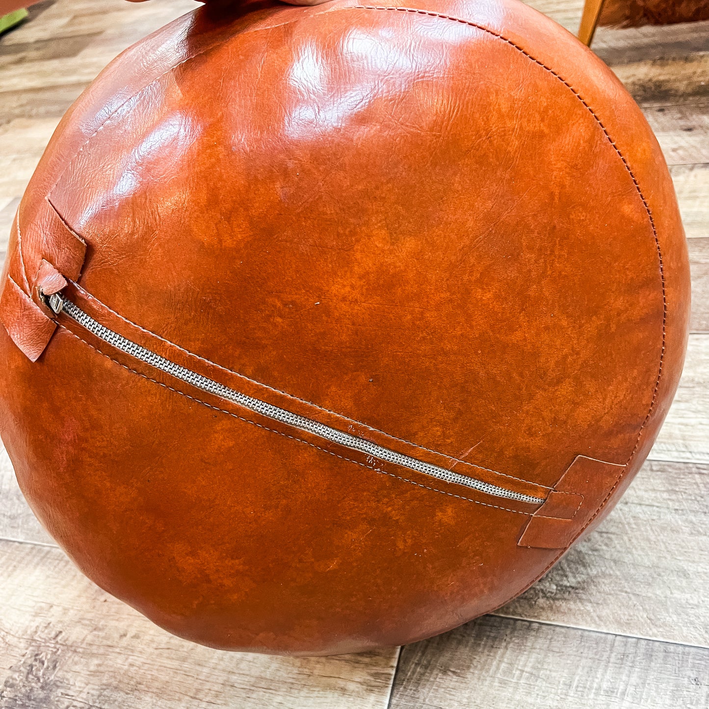 Round Brown Vinyl Ottoman / Pouffe