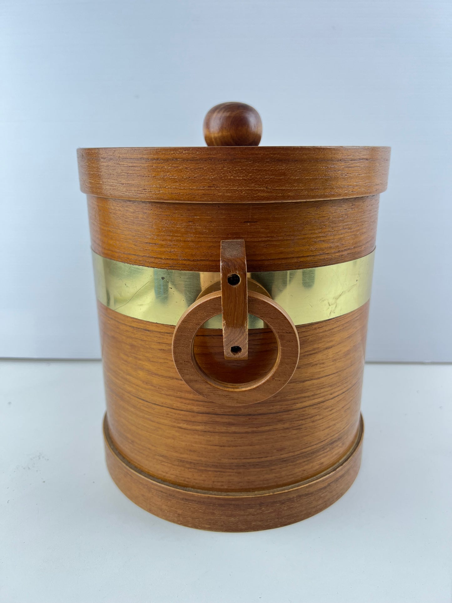 Timber & Brass Mid Century Ice Bucket with Ring Handles