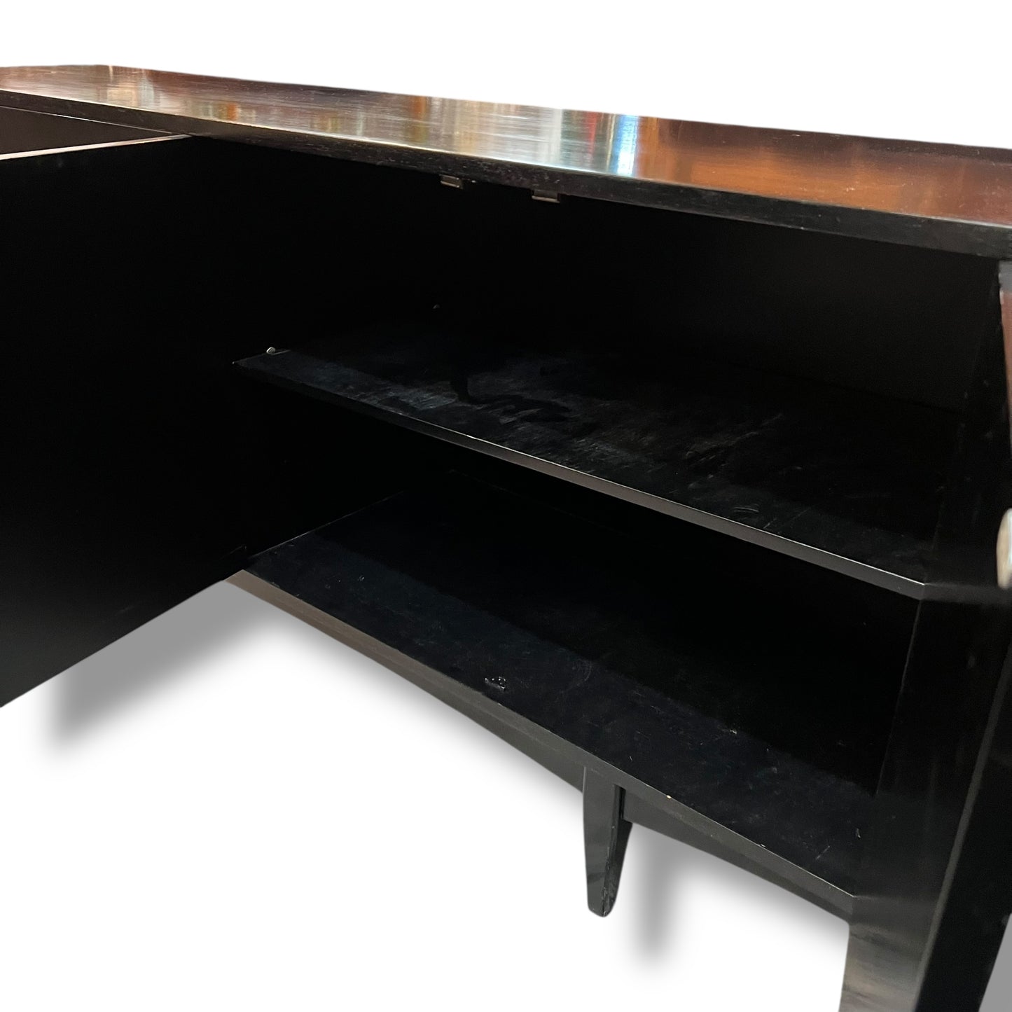 Black Sideboard – 4 Door Credenza with Brass Handles