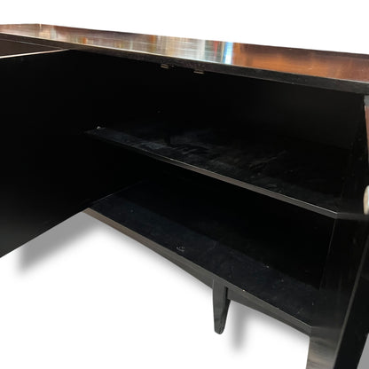 Black Sideboard – 4 Door Credenza with Brass Handles