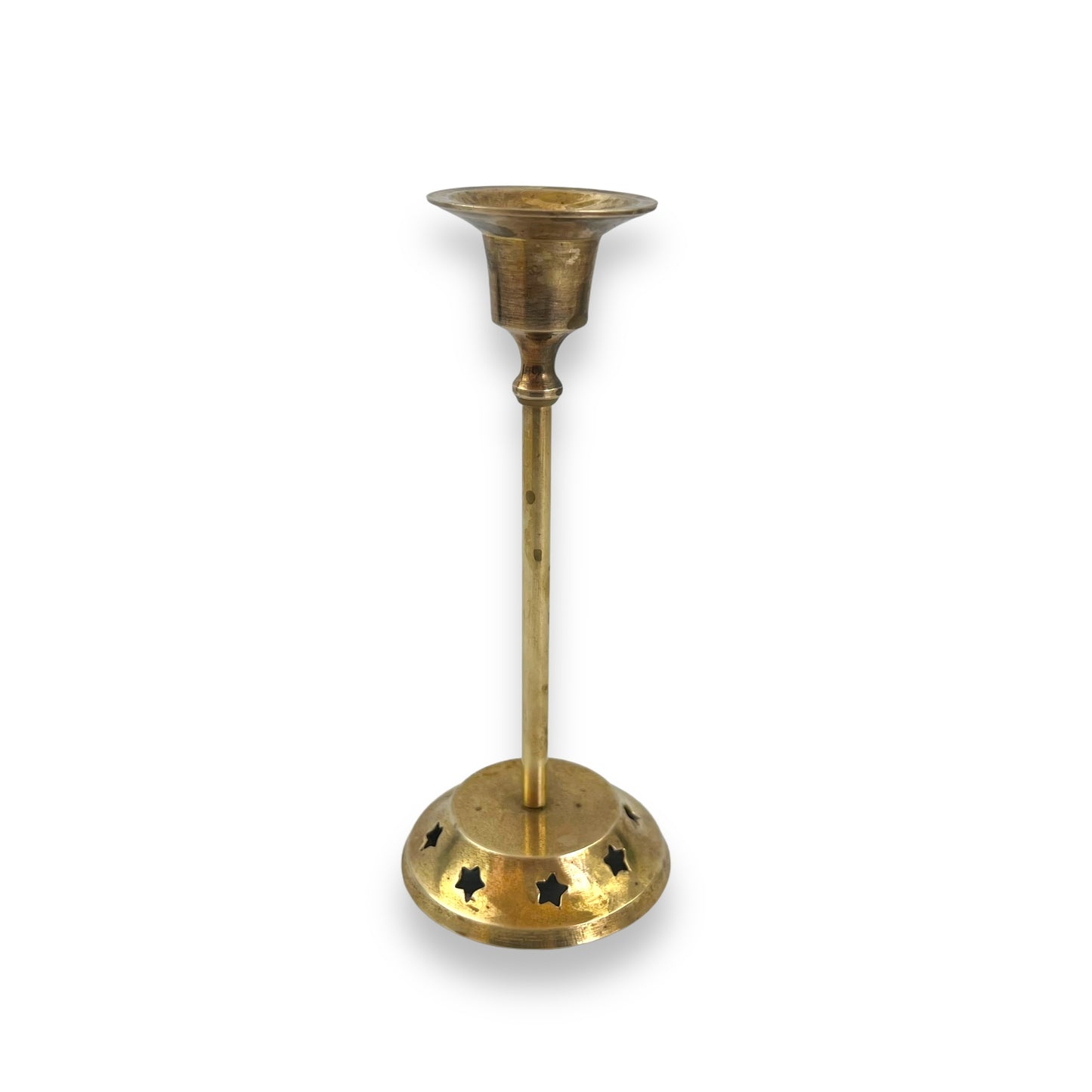 Brass Candlestick Holder with star cut outs around base