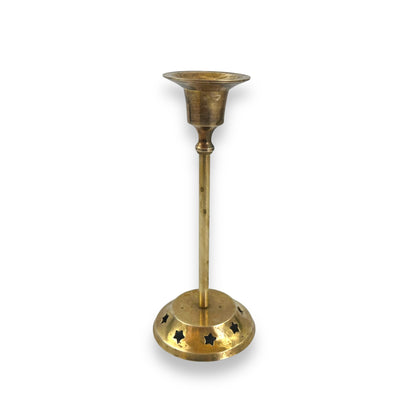 Brass Candlestick Holder with star cut outs around base
