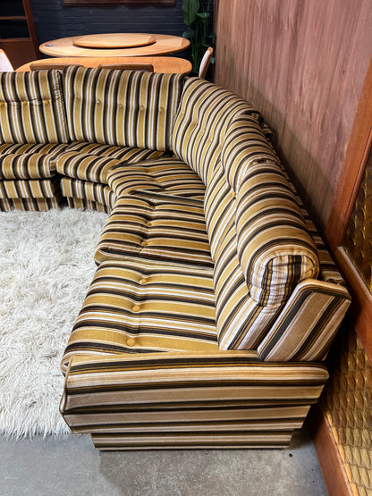 Mustard, Black & Cream Striped Velour Corner Lounge Suite