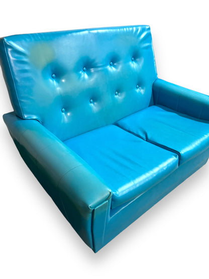 Retro Blue Vinyl Two Seater Lounge