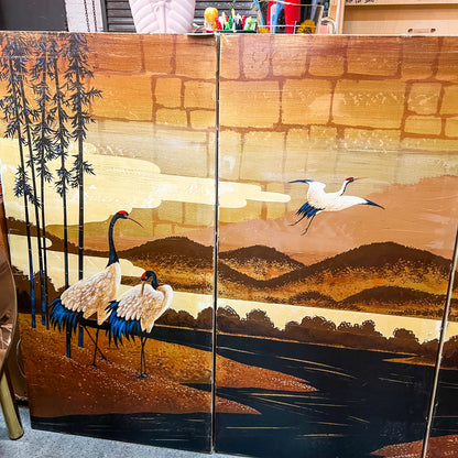 Crane Triptych – Set of 3 Unframed Canvas Paintings, Signed B. Joseph