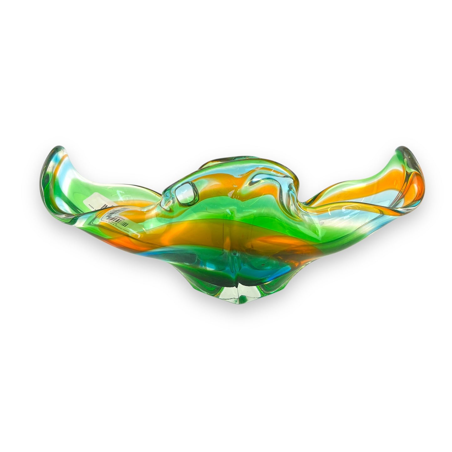 Green Orange & Blue Art Glass Vase