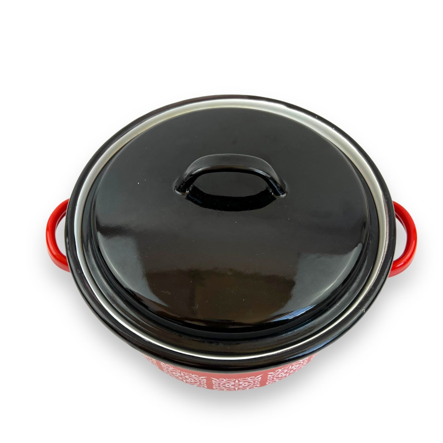 Enamel Double Handle Cooking Pot red, black and white