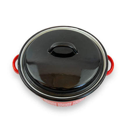 Enamel Double Handle Cooking Pot red, black and white